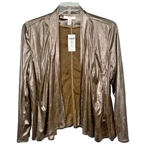 NWT Chico's Bronzed Metallic Open Front Asymmetrical Hem Light Cardigan Womens 2